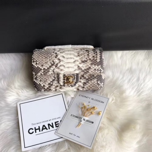 Чанта Chanel Mini Flap, златист метал, Python, A69900, сива