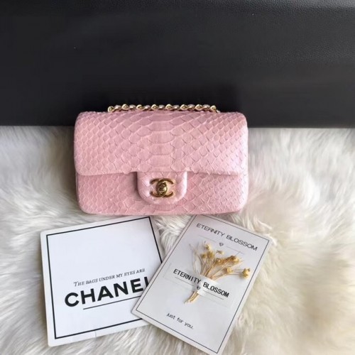 Чанта Chanel Mini Flap, златист цвят Python, метална, d69900, розова