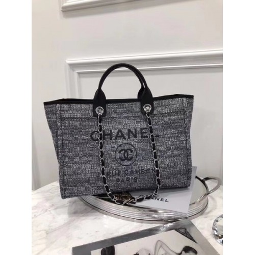 Оригинална пазарска чанта Chanel от плат, кожена, 92298, черна