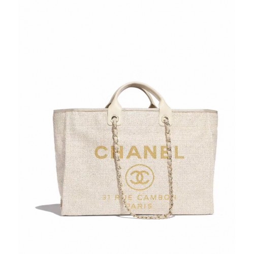 Пазарска чанта Chanel Original Canvas Leather Tote 92298 Offwhite