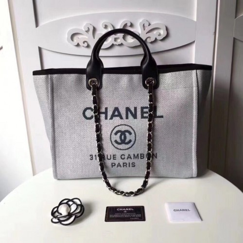 Чанта за пазаруване Chanel Original Canvas Leather Tote 92298 сива