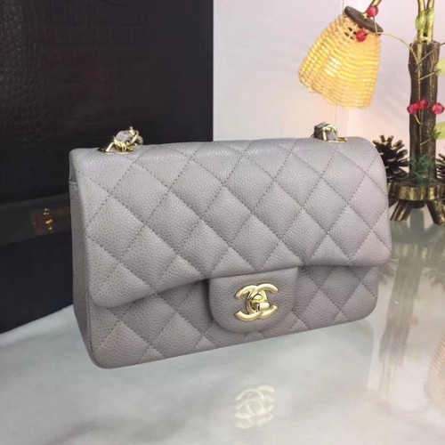 Чанта Chanel Original Caviar Leather Flap през рамо CF1116 Сребристо-сива Златна верижка