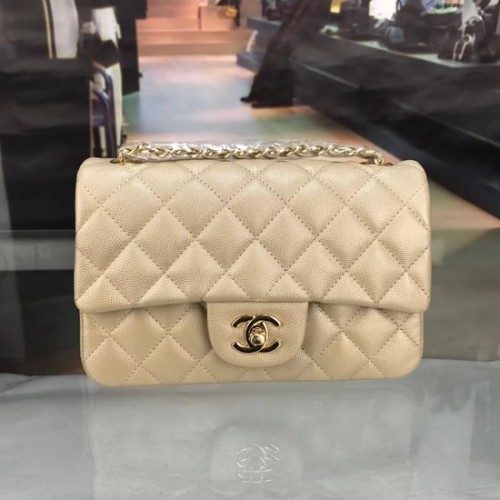 Чанта Chanel Original Caviar Leather Flap през рамо CF1116 златиста, златна верижка