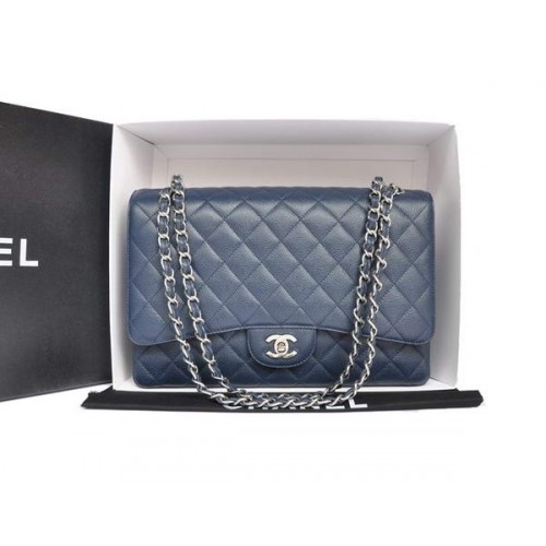 Чанта Chanel Original Caviar Leather Jumbo Flap A47600 Синя