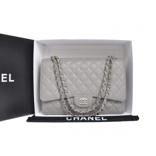 Чанта Chanel Original Caviar Leather Jumbo Flap A47600 сива