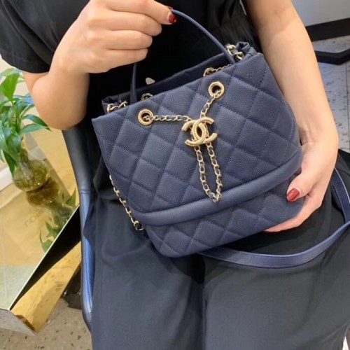 Чанта Chanel Original Caviar Leather Sac Hobo AS0894 синя