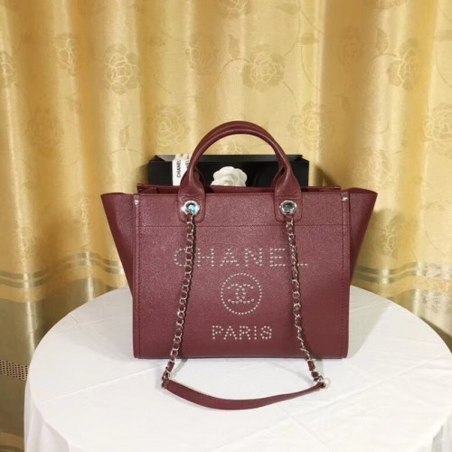 Чанта за пазаруване Chanel Original Caviar Leather Tote 92565 червена