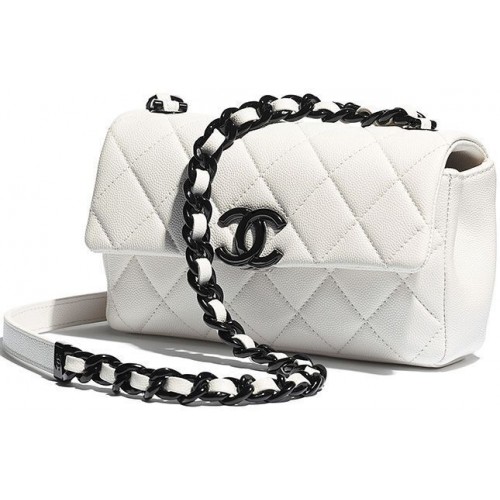 Оригинална чанта Chanel Cavier от кожа с капак A6395 бяла