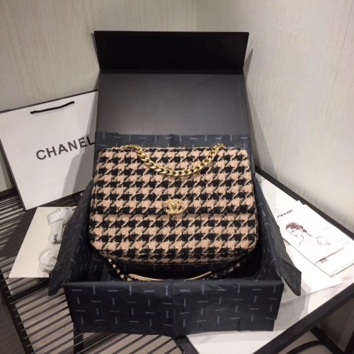 Оригинални чанти Chanel Flap Houndstooth A3269 Черно и Бежово