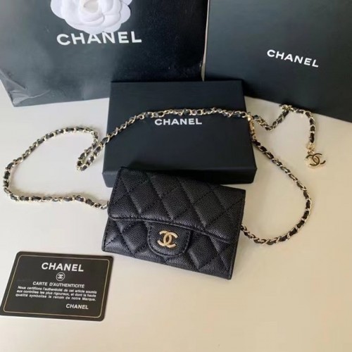 Chanel Original зърнеста телешка кожа джоб 81081 черен