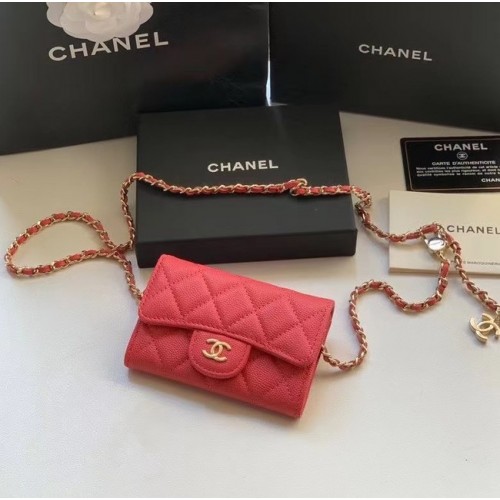 Chanel Original зърнеста телешка кожа джоб 81081 червен