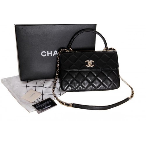 Чанта Chanel Original от агнешка кожа с капак, украсена с качулка CHA92237, черна