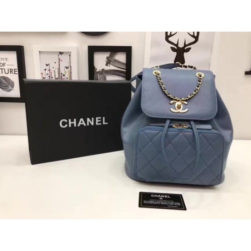 Оригинална кожена раница Chanel CHA2590 синя