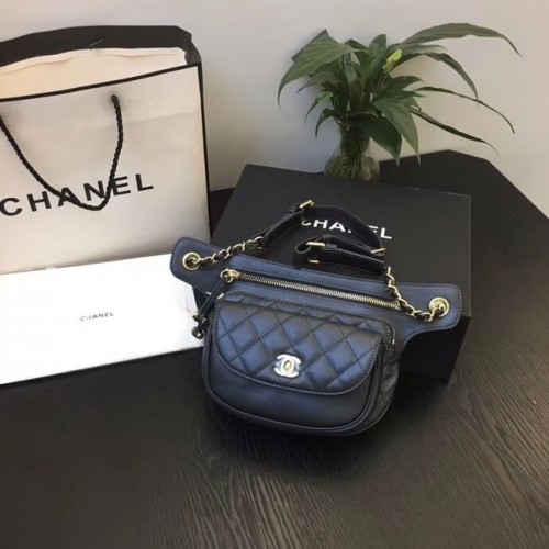 Оригинална кожена чанта Chanel черна SA0814 златна