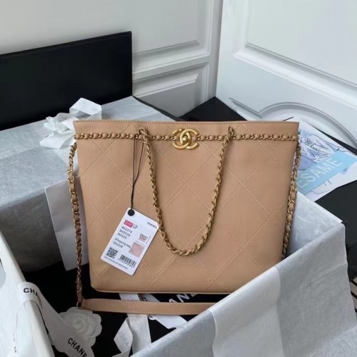 Оригинална кожена пазарска чанта Chanel AS2374 розова