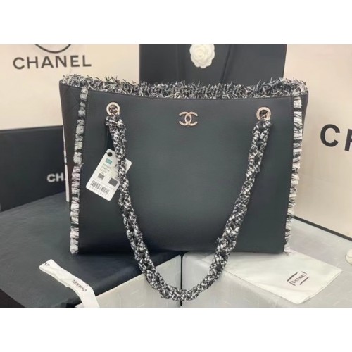 Оригинална кожена пазарска чанта Chanel AS8485 черна