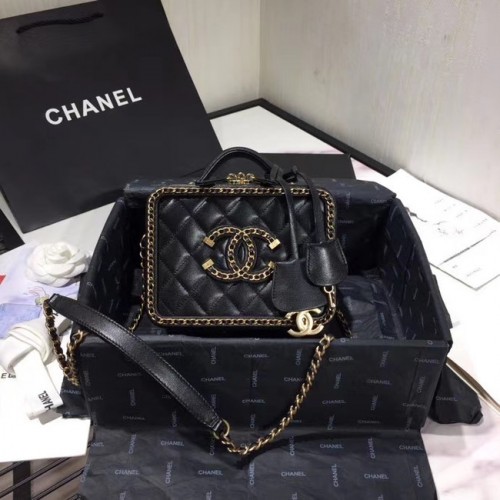 Козметична чантичка Chanel Original Small от овча кожа AS1785 черна