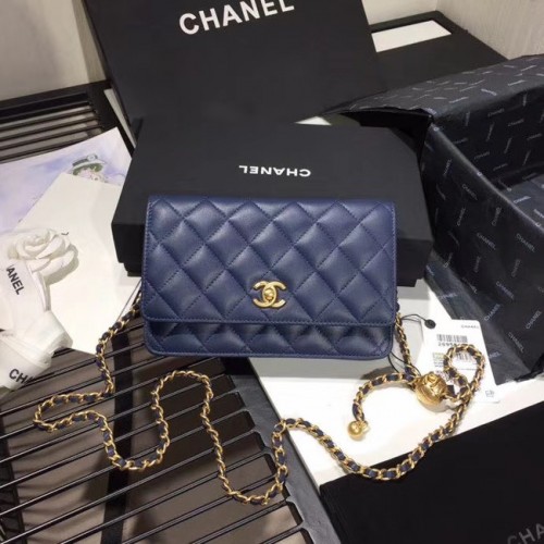 Chanel Original Small Classic Authentic Shoulder Casual Shoulder Shoulder AS33814 син