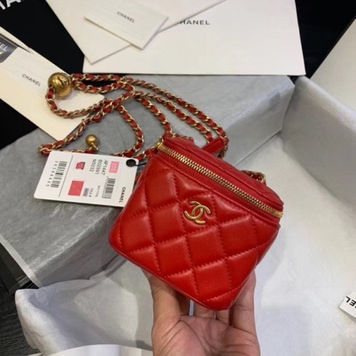 Chanel Original Small класическа чанта в кутия с верижка AP1447 червена