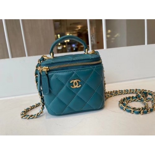 Chanel Original Small класическа дамска чанта с верижка AP2198 синя