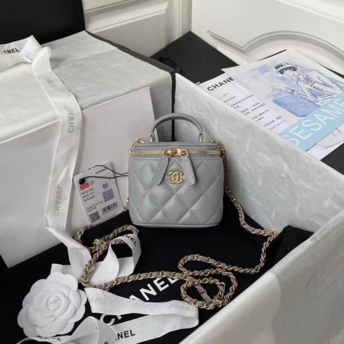 Chanel Original Small класическа дамска чанта с верижка AP2198 сива