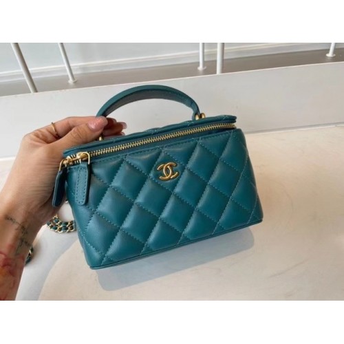 Chanel Original Small класическа дамска чанта с верижка AP2199 синя