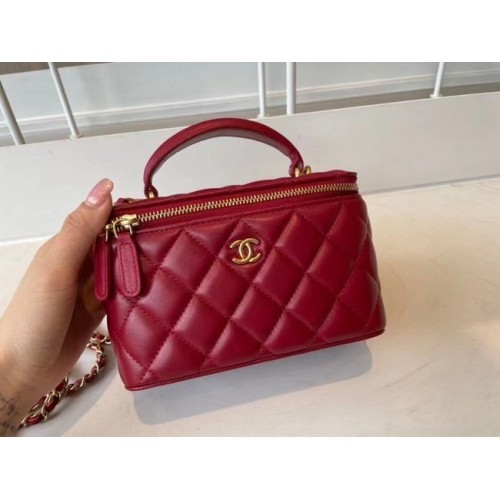 Chanel Original Small класическа чанта в кутия с верижка AP2199 червена