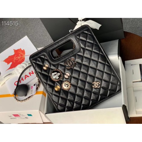 Оригинална мека кожена чанта Chanel в златист цвят, метална AS1431, черна