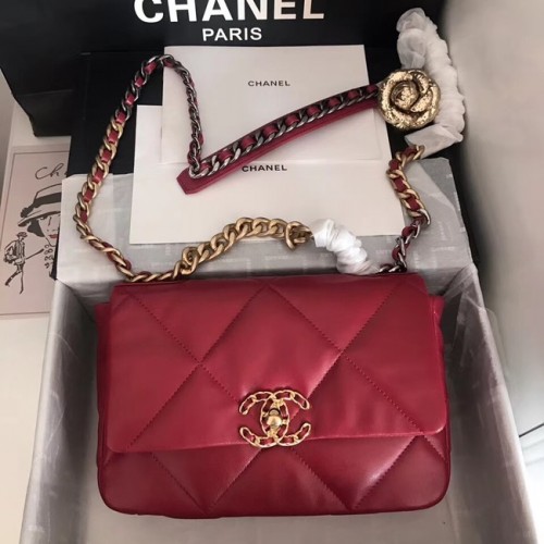Чанта с капак Chanel 19 AS1160 червена