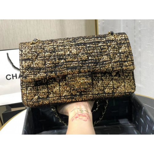 Оригинална чанта Chanel с капак Twill soft A01112 златиста