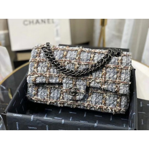 Чанта Chanel Original с капак Twill soft A01112 сива