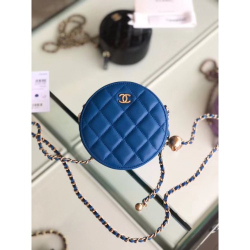 Chanel Original мини чанта от овча кожа AS1449 синя