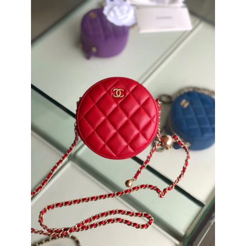 Chanel Original мини чанта от овча кожа AS1449 червена