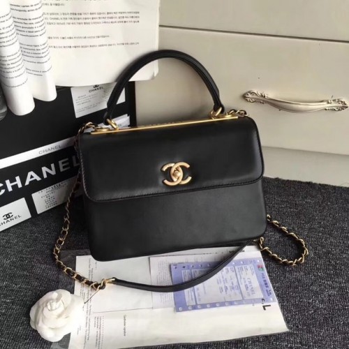 Chanel Original малка чанта с капак и горна дръжка A92236 черна