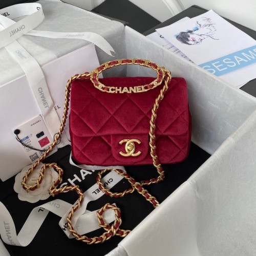 МАЛКА ЧАНТА С КЛАПАН Chanel, кадифена, златисто-метална, AS3450, бордо