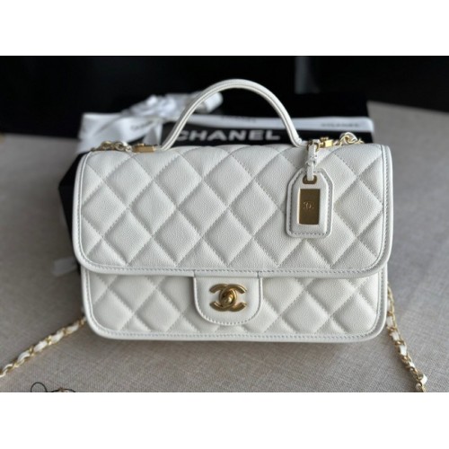МАЛКА ЧАНТА С КЛАПАН И ГОРНА ДРЪЖКА Chanel AS3653 бяла