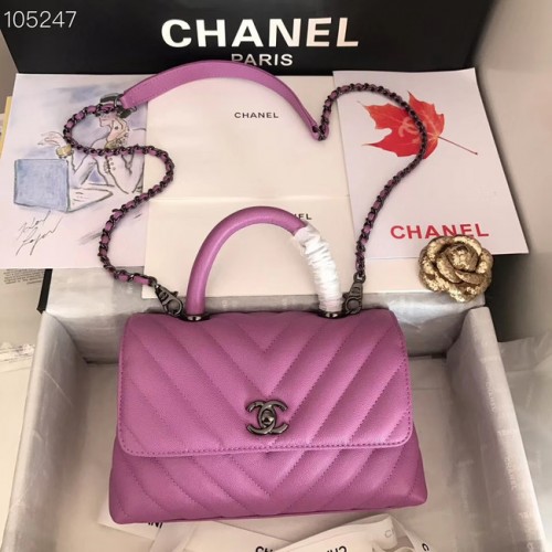 Малка чанта Chanel с горна дръжка V92990, лилава