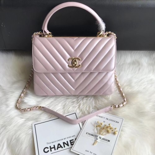 Малка чанта Chanel с горна дръжка A92236 Розова