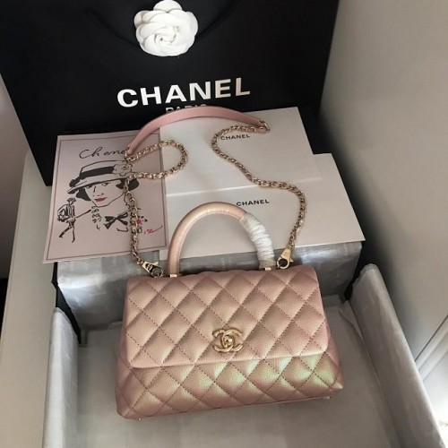 Малка чанта Chanel с горна дръжка A92990, светло розова