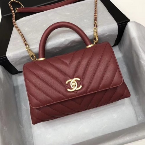 Малка чанта Chanel с горна дръжка A92990, цвят вино