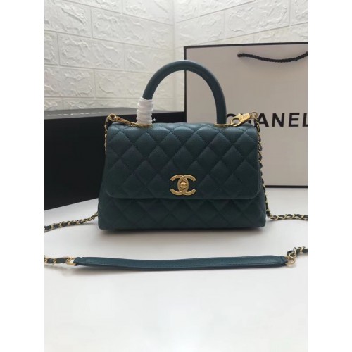 Малка чанта Chanel с горна дръжка A92990 синя