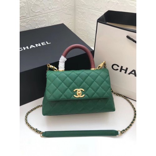 Малка чанта Chanel с горна дръжка A92990 зелена