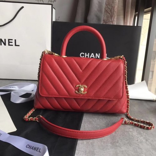 Малка чанта Chanel с горна дръжка A92990 червена