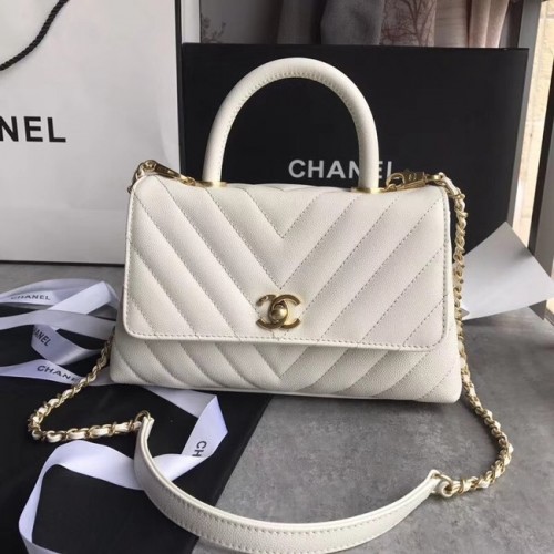 Малка чанта Chanel с горна дръжка A92990 бяла