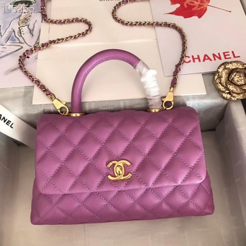Малка чанта Chanel с капак и горна дръжка A92991, лилава