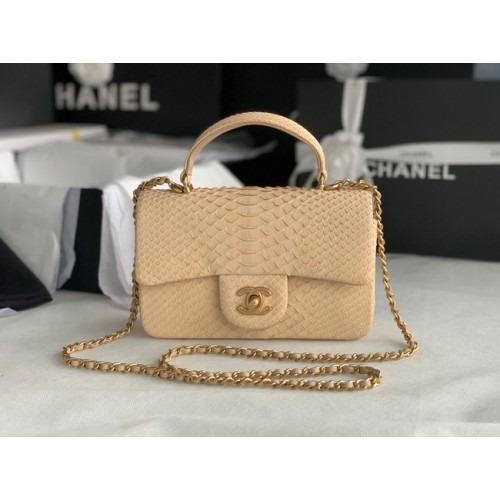 Мини чанта Chanel със змийска кожа и горна дръжка AS2431 кайсия