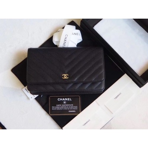 Чанта Chanel V mini Flap, черна, с шеврон, с шарка Cannage, A33814V, златна