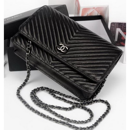 Чанта Chanel V мини с капак Chevron Leather A33814V черна