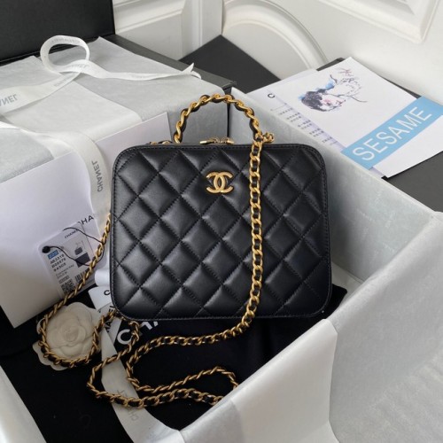 Калъф за тоалетка Chanel, агнешка кожа, златист метал AS3319, черен
