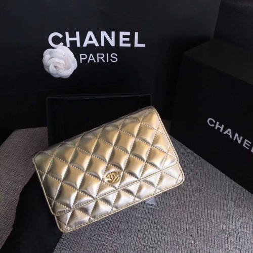 Чанта Chanel WOC Flap от оригинална овча кожа 33814A Glod